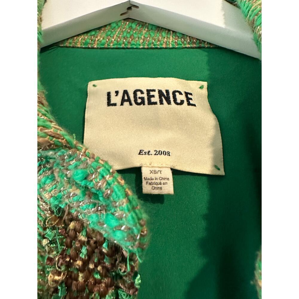 Green XS LAGence Blazer Jacket Cotton Blend Unique Picnic Tweed Fall Work Luxury - Picture 6 of 11